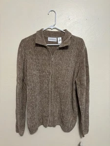 🤎 Alfred Dunner brauner Chenille Pullover mit Reißverschluss vorne - Größe XL - Bild 1 von 9