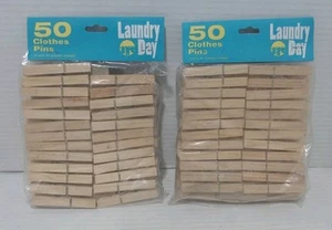 97 New Vintage LAUNDRY DAY Wooden 5 Coil Spring Clothes Pins  - Picture 1 of 7