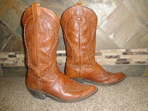 Vintage Mens Sz 9D Brown Leather Cowboy Boots Great Detail 7054/64171 - Bild 1 von 6