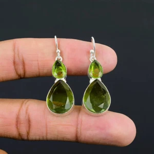Peridot Gemstone 925 Sterling Silver Drop/Dangle Handmade Gifts Earring D-204 - Picture 1 of 9
