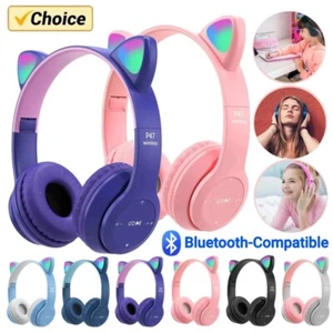 Wireless Bluetooth 5.0 Headset Cat Rabbit Ear LED Headphone w/Mic For Any Phone - Picture 1 of 27