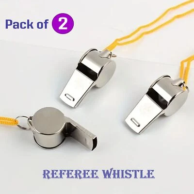 2x Metal Football Referee Whistle with Key Ring for Sports School Rugby Outdoor - Image 1 of 4