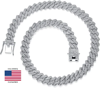 Cadena de pulsera de eslabones cubanos Miami lisos chapados en oro blanco de 12 mm para hombre Foto 1 de 4