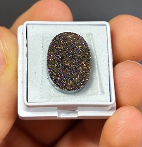 Druzy Quartz Oval cabochon gemstone Pink Gold 18x13mm E0-1173 - Picture 1 of 8