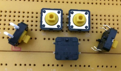 Yellow Plunger 3mm Tactile Switch 50mA SPST Off-(On) 12mm PCB-TH Omron B3F-4055 - Image 1 of 4