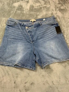 Eloquii Mom Shorts Women's 16 Blue Denim Medium Wash High Rise 5-Pockets Cotton - Picture 1 of 8