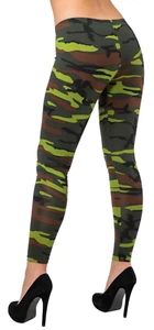 Camo Leggings Camoflauge Army Print Trousers Adults Fancy Dress Ladies - Picture 1 of 3