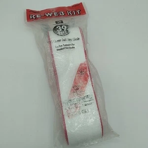 Vintage Re-Web Kit Rasenstuhl Gurtband 39 Fuß weiß mit dunkelrotem Rand neu versiegelt - Bild 1 von 4