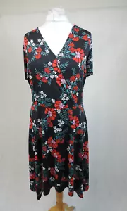 So Fabulous Black Floral v Neck Dress UK 26 LN036 ii03 - Picture 1 of 6