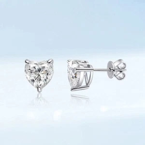 1ct Heart Cut Real Moissanite Women Stud Earrings Party Gift 14k Gold Plated GRA - Picture 1 of 12