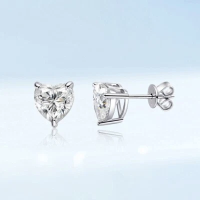 1ct Heart Cut Real Moissanite Women Stud Earrings Party Gift 14k Gold Plated GRA - Image 1 of 4