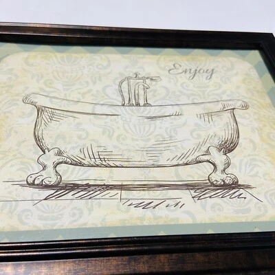 VTG Bathtub Bathroom Plaque Picture Intentional Antiqued Claw Tub Cottage Granny - Image 1 of 4