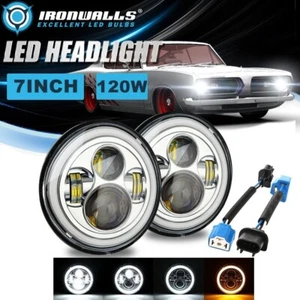 Pair 7" Chrome LED Headlights Hi/Lo Beam DRL Ring for Ford Falcon Sedan Delivery - Picture 1 of 12