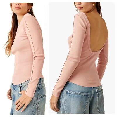 NEW Size Small Free People Unapologetic Ribbed Scoop Rose Blush Long Sleeve Top - Image 1 of 4