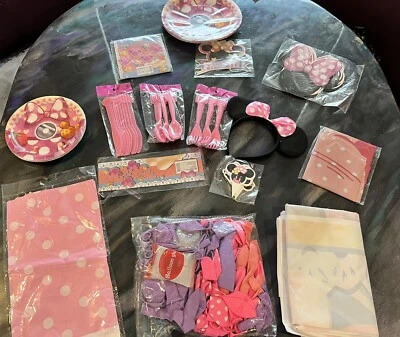 Diadema decoraciones fiesta cumpleaños Minnie Mouse barra de dulces etiquetas de agua globos Foto 1 de 4