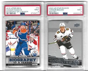 CONNOR BEDARD & CONNOR MCDAVID 2 ROOKIE LOT UPPER DECK GRADED PSA MINT 9 - Picture 1 of 1