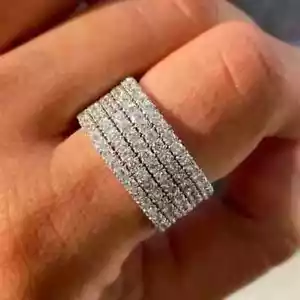 5 Ct Round Moissanite Men's Half Eternity Wedding Band Ring 925 Sterling Silver - Picture 1 of 2