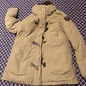 Zara Basic Womens Olive Green Parka Jacket Sz Medium Full Zip Fur Collar Pockets - Picture 1 of 12