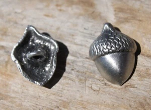 Solid Hand Cast Lead Free Pewter Acorn Button Set of 2 Large Shank Style Buttons - Picture 1 of 3