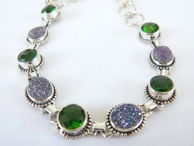 Vintage Sterling Silver 925 Crystal Quartz Station Gemstone Bracelet 7” - 8” - Image 1 of 4