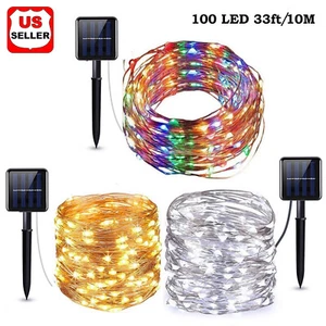 Outdoor Solar Powered 33Ft 10m 100 LED Copper Wire Waterproof Light String Xmas - Picture 1 of 15