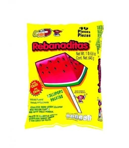 Rebanaditas Watermelon Sandia Mexican Lollipops Paletas With Chili 40 Pieces - Picture 1 of 2