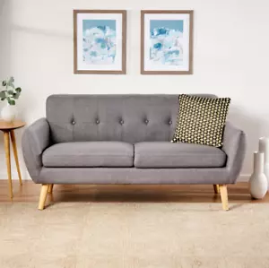 Modern Gray Sofa Upholstered Tufted Fabric Mid-Century Living Room Chair Single - Picture 1 of 6