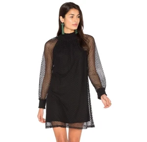 Revolve Ella Moss Black Nikkita Smocked Long Sleeve Shift Dress SZ S - Picture 1 of 8