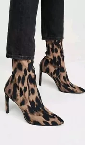 Stuart Weitzman Boots Ankle Leopard Stretch Sock Booties Size 9 - Picture 1 of 8