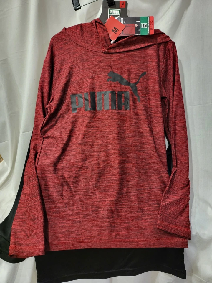 Puma Boy's Youth 2-Pack Long Sleeve Graphic Tee and Hoodie-Red/Black-Medium