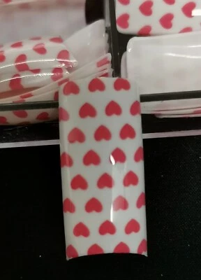 Pre-Designed Nail Tips x 70-100 Red Love Heart French Tips - Image 1 of 4