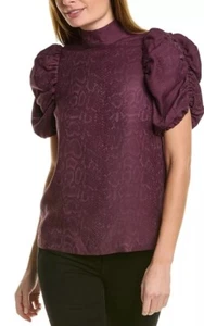 TED BAKER Kalmiia Top Women’s Sz 8 Puff Sleeve Snake Print Blouse NWT $225 - Picture 1 of 13