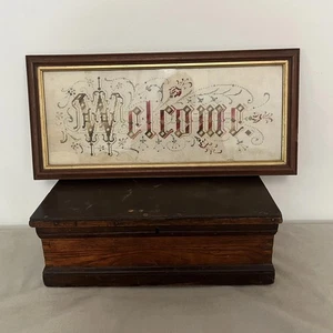 Antique Paper Punch Embroidery Victorian Motto Welcome Framed - Picture 1 of 7