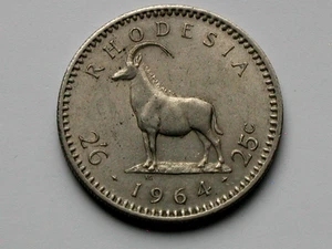 Rhodesien (Simbabwe) 1964 1/2 Krone (25c) Münze mit bemerkenswertem Planchet Fehlerfehler - Bild 1 von 2