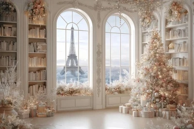 Christmas Tree Backdrop Paris Winter Elegant Photo Background Photo Party  - Image 1 of 4