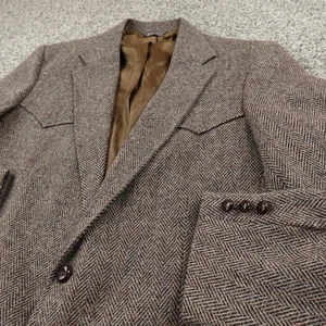VTG Levis Blazer Mens 42L Brown Herringbone Tweed Western Jacket Sport Coat USA - Picture 1 of 10