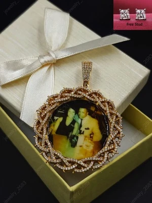 Womens Bday Gift Certified Natural Diamond Memory Save Photo 2.5'' Pendant 925 S - Image 1 of 4