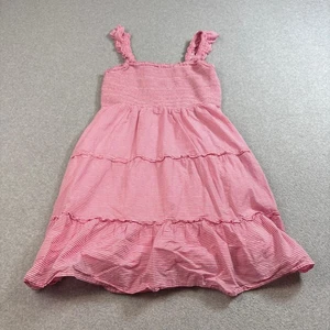 J Crew Dress Women Medium Pink White Striped Ruffle Ruched Tiered Boho Coastal - Picture 1 of 9