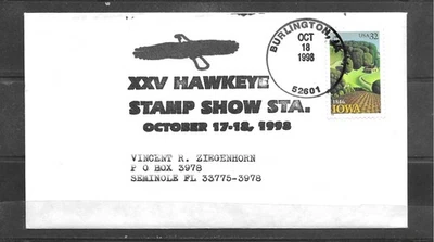 1998 XXV HAWKEYE STAMP SHOW STATION Pictorial Cancel Event Cover, BURLINGTON, IA - Image 1 of 2