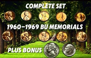1960-1969 PDS Lincoln Memorial Cent + “BONUS” U.S. Coins - Picture 1 of 3