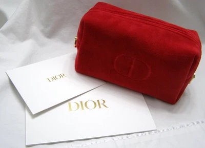 7" Christian Dior Red Velvet Cosmetic Pouch Crossbody Silver Zipper Gold D-rings - Image 1 of 4