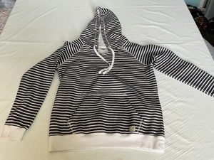 Ladies Boutique Labeled Hoodie Stripes Warm Preppy V Neck Blue White Nautical - Picture 1 of 9