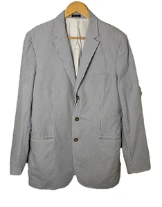 J. Crew Seersucker Sakko Blazer Herren 42 L weiß blau Streifen Preppy 100% Baumwolle - Bild 1 von 15