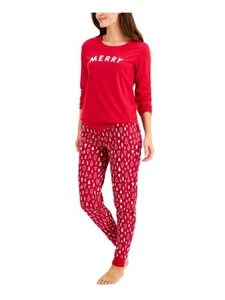 FAMILY PJs Womens Red Long Sleeve T-Shirt Top Pants Pajamas L - Picture 1 of 2