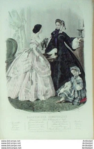 Mode Magasin des demoiselles 1860 #  2 Gravure originale aquarellee - Picture 1 of 1