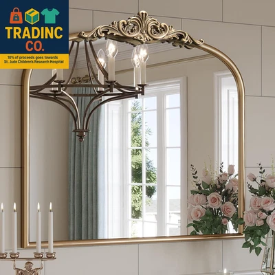 Espejo dorado antiguo arqueado, espejo ornamentado tradicional vintage dorado 36"X30", ancho Foto 1 de 4