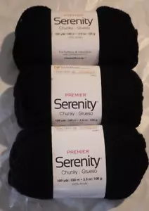 Lot of 3 Skeins, Premier Serenity Chunky Yarn, 3.5oz, 109yds, Raven (Black) - Picture 1 of 2