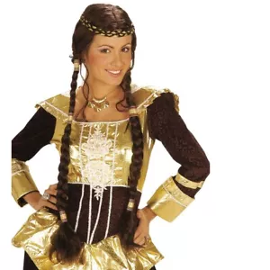 MITTELALTER BRAUNE PERÜCKE Zöpfe Burgdame Burgfräulein Cosplay Kostüm Fest 6240 - Bild 1 von 1