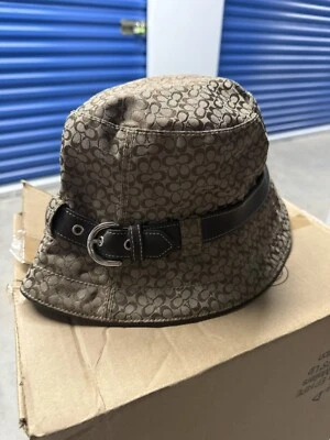 Sombrero de cubo Coach vintage marrón con ribete de cuero talla M/L Foto 1 de 4