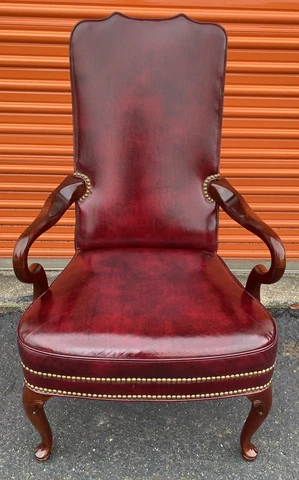 Beautiful Vintage Burgundy Leather Gooseneck Office Guest Chair W/ Nailhead Trim Cover